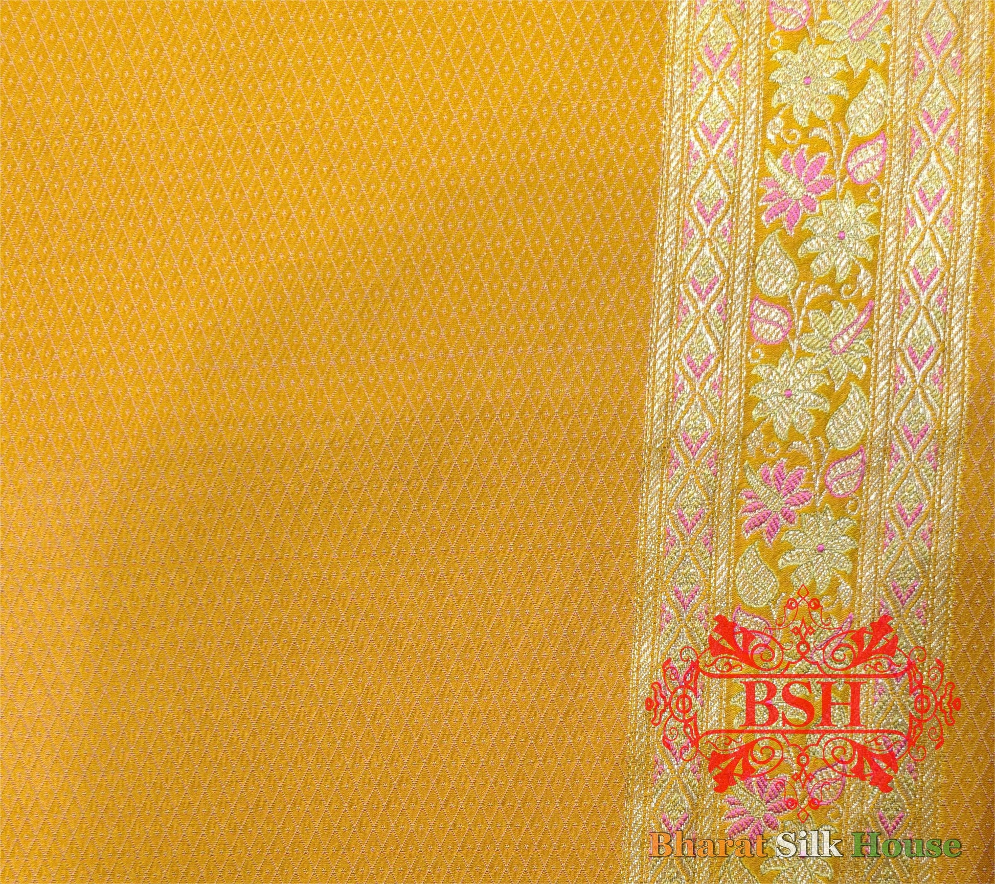 Shades Of Mustard Yellow Dohri Zari Tanchoi Silk Saree Tanchoi katan Bharat Silk House