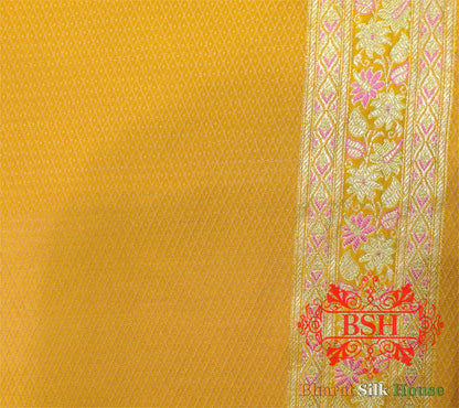 Shades Of Mustard Yellow Dohri Zari Tanchoi Silk Saree Tanchoi katan Bharat Silk House