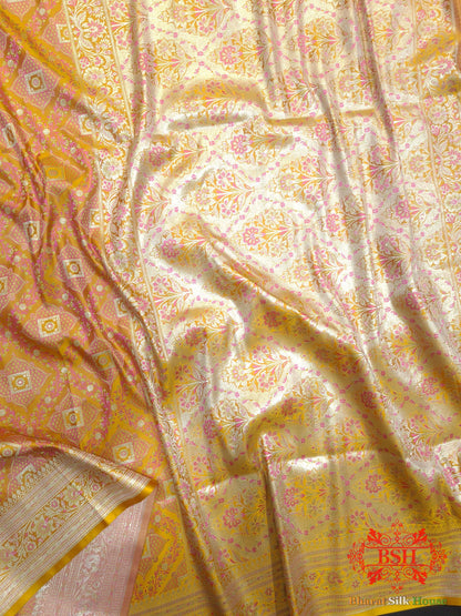 Shades Of Mustard Yellow Dohri Zari Tanchoi Silk Saree Tanchoi katan Bharat Silk House