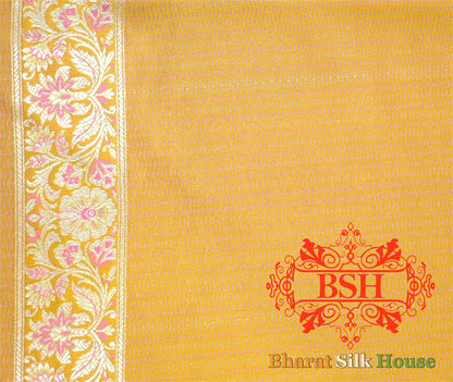 Shades Of Mustard Yellow Dohri Zari Tanchoi Silk Saree Tanchoi katan Bharat Silk House