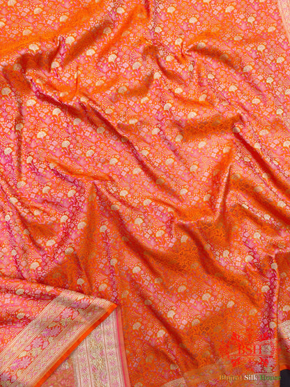 Shades Of Orange Dohri Zari Tanchoi Silk Saree Tanchoi katan Bharat Silk House