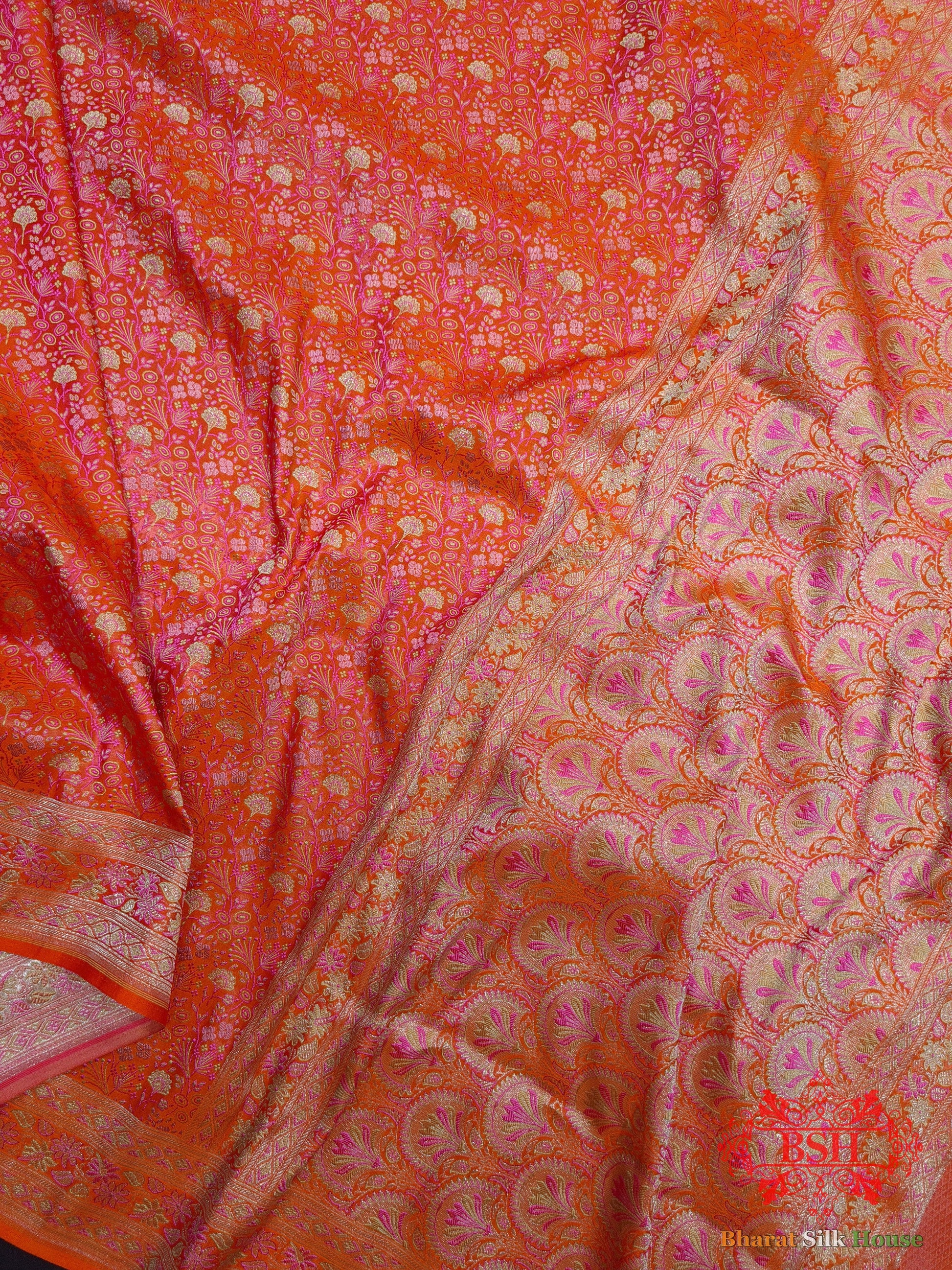 Shades Of Orange Dohri Zari Tanchoi Silk Saree Tanchoi katan Bharat Silk House