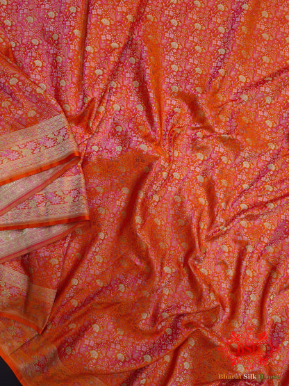 Shades Of Orange Dohri Zari Tanchoi Silk Saree Tanchoi katan Bharat Silk House