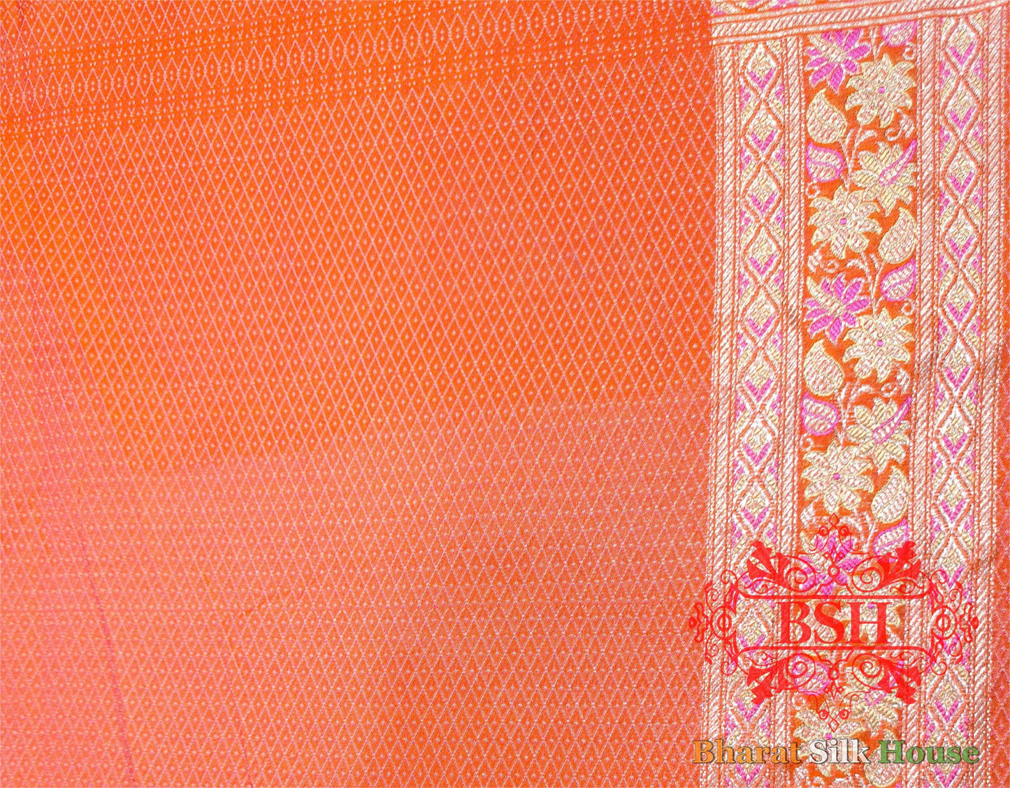 Shades Of Orange Dohri Zari Tanchoi Silk Saree Tanchoi katan Bharat Silk House