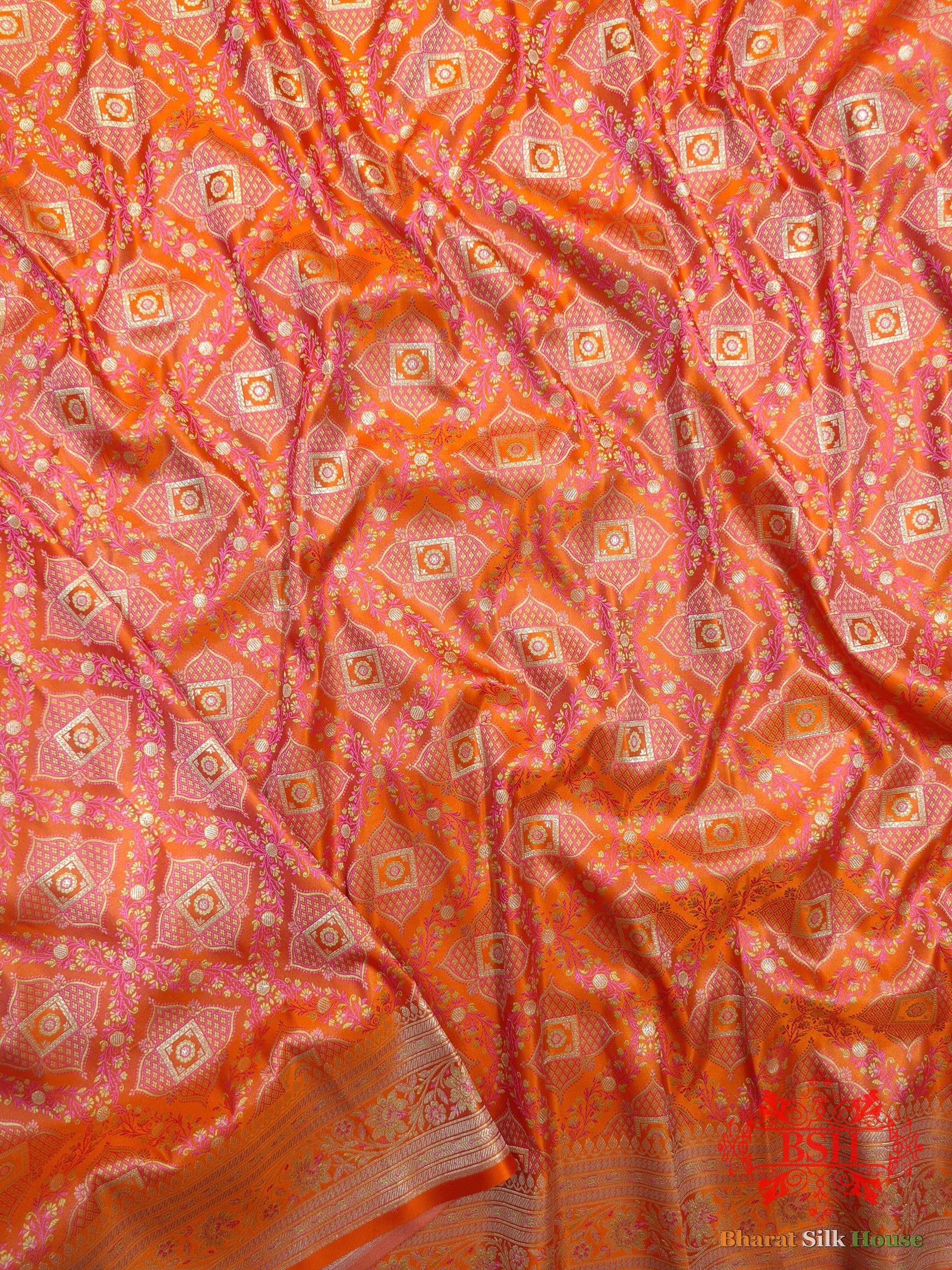 Shades Of Orange Dohri Zari  Tanchoi Silk Saree Tanchoi katan Bharat Silk House