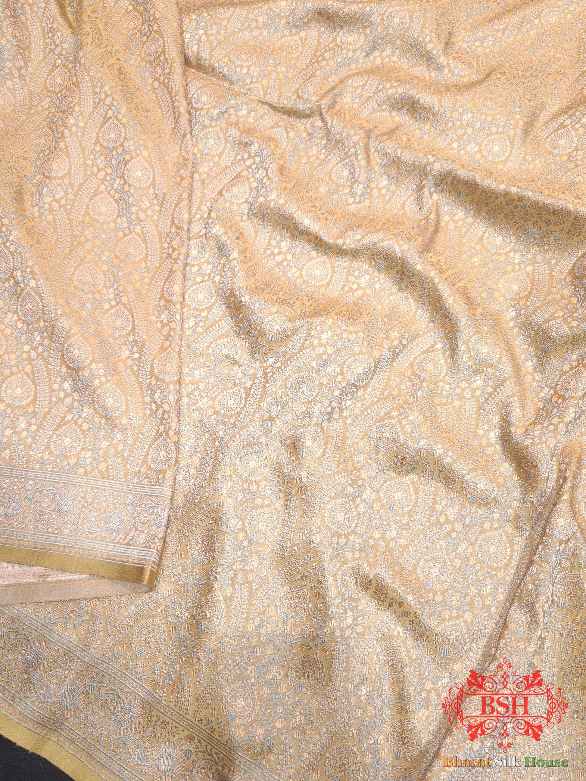 Shades Of Peach Dohri Resham Tanchoi Silk Saree Tanchoi katan Bharat Silk House