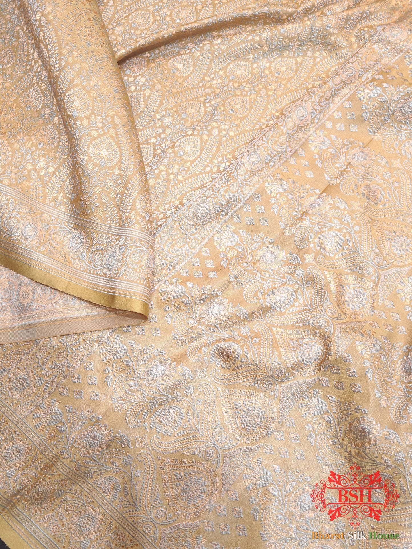 Shades Of Peach Dohri Resham Tanchoi Silk Saree Tanchoi katan Bharat Silk House