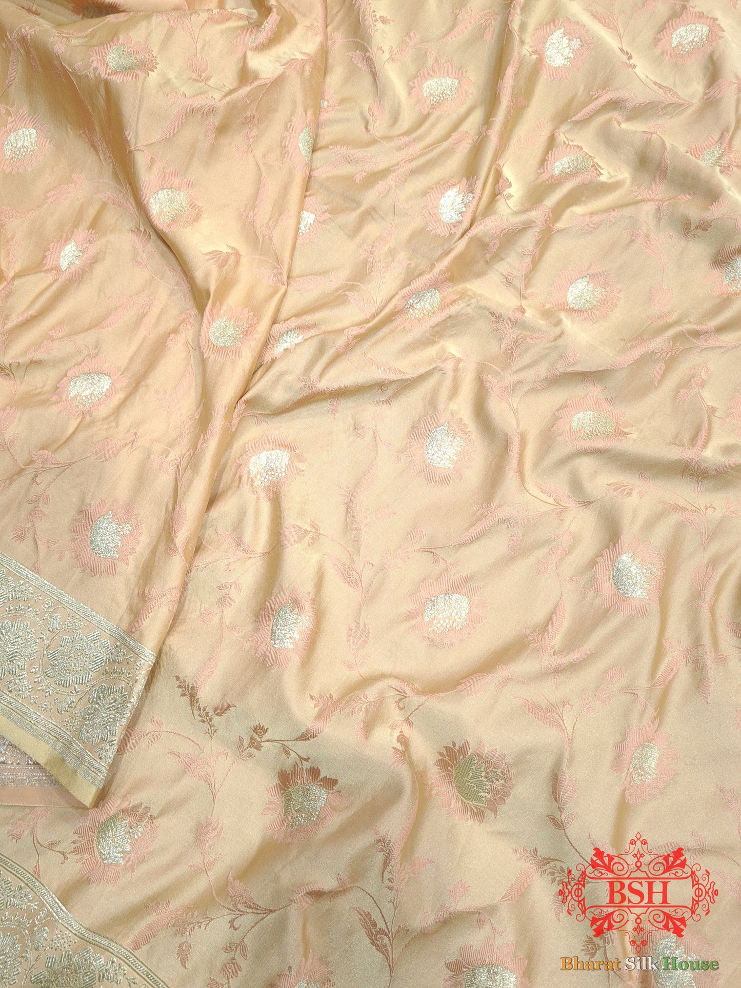 Shades Of Peach Single Zari Tanchoi Silk Saree Tanchoi katan Bharat Silk House