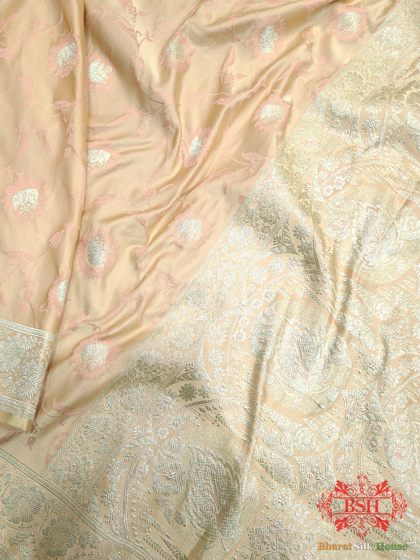 Shades Of Peach Single Zari Tanchoi Silk Saree Tanchoi katan Bharat Silk House