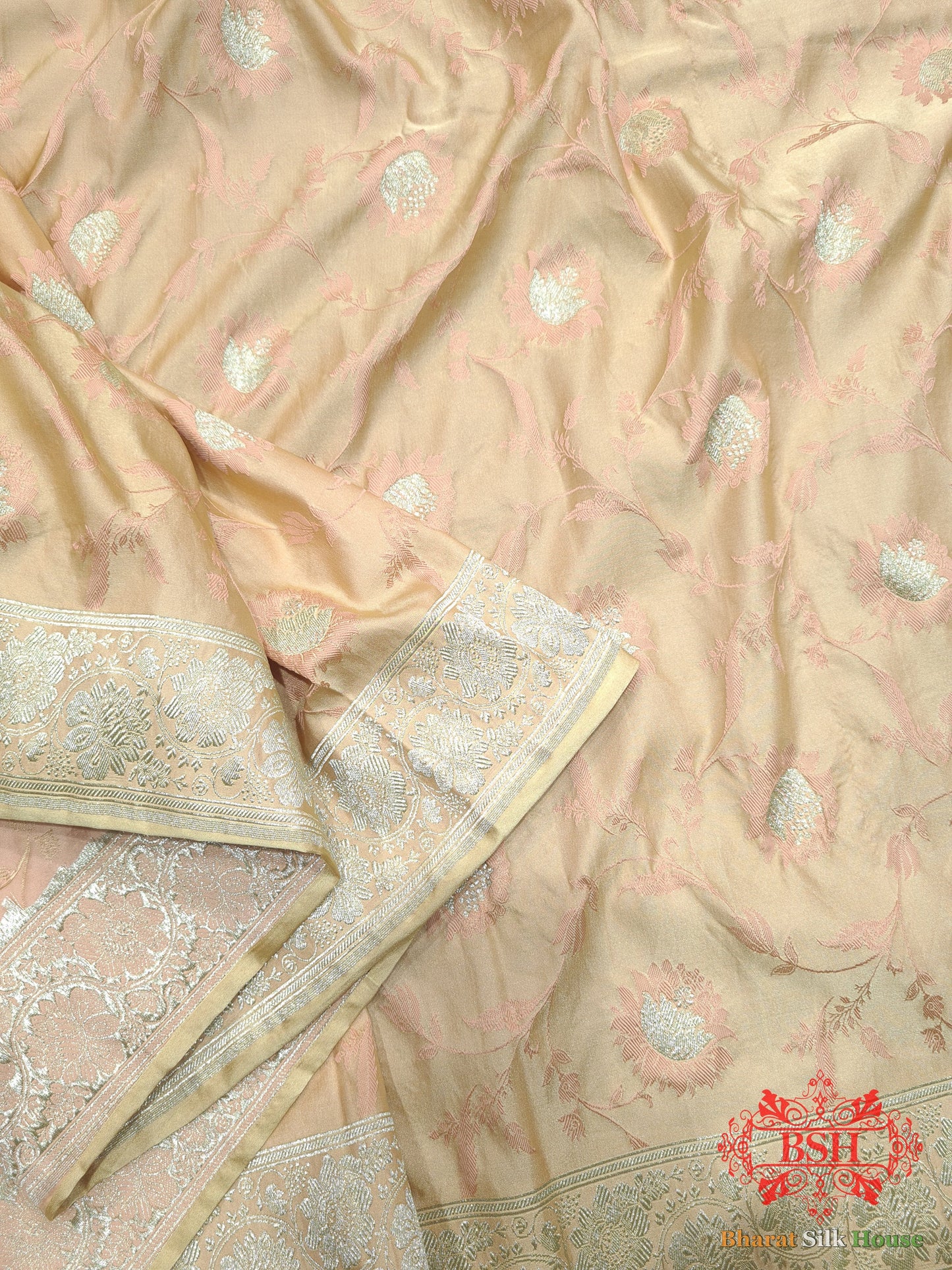 Shades Of Peach Single Zari Tanchoi Silk Saree Tanchoi katan Bharat Silk House