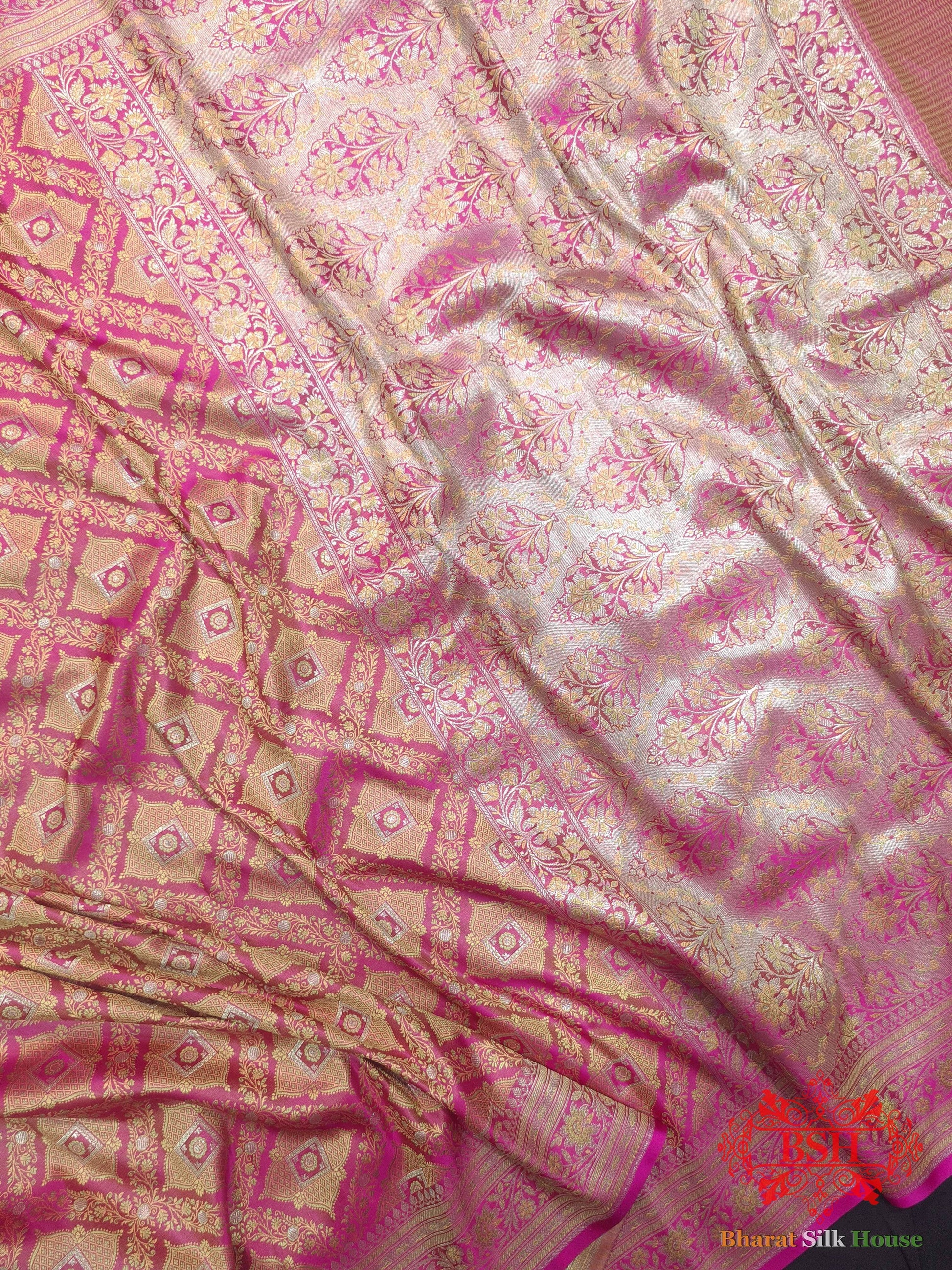 Shades Of Pink Dohri Zari Tanchoi Silk Saree Tanchoi katan Bharat Silk House