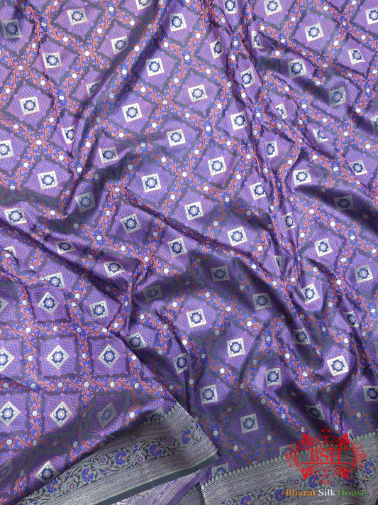 Shades Of Violet Dohri Zari Tanchoi Silk Saree Tanchoi katan Bharat Silk House