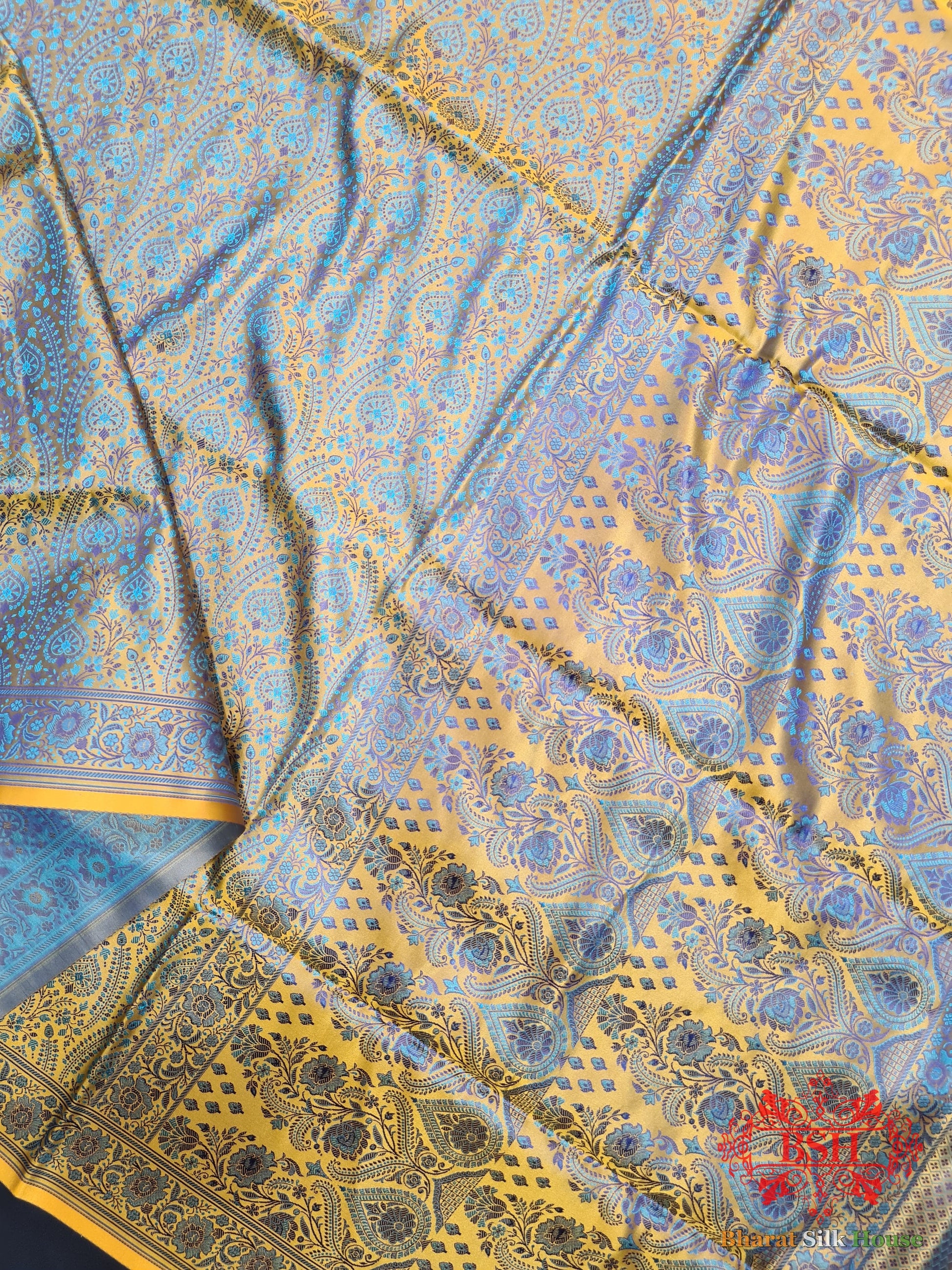 Shades Of Yellow Dohri Resham Tanchoi Silk Saree Tanchoi katan Bharat Silk House