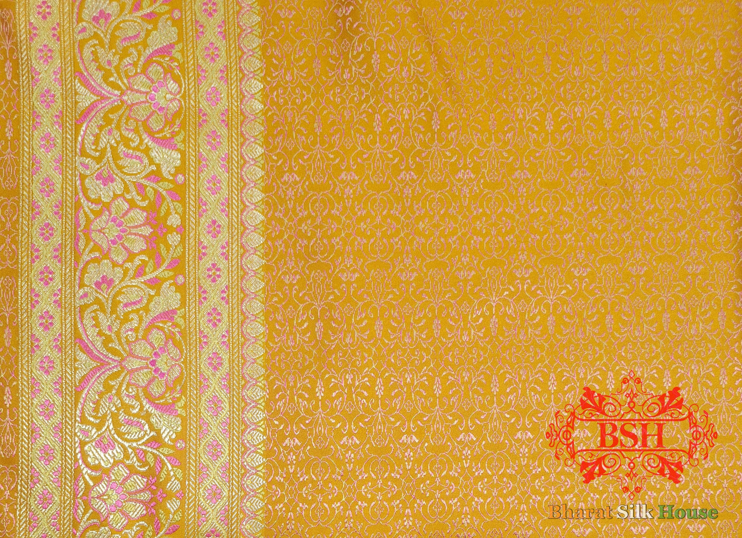 Yellow Dohri Resham Zari Booti Tanchoi Silk Saree Tanchoi katan Bharat Silk House