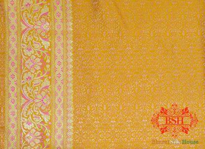 Yellow Dohri Resham Zari Booti Tanchoi Silk Saree Tanchoi katan Bharat Silk House