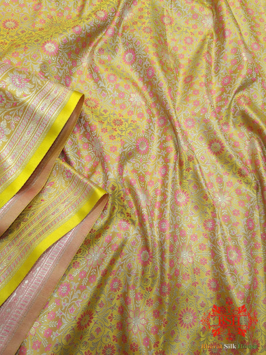 Yellow Dohri Resham Zari Booti Tanchoi Silk Saree Tanchoi katan Bharat Silk House
