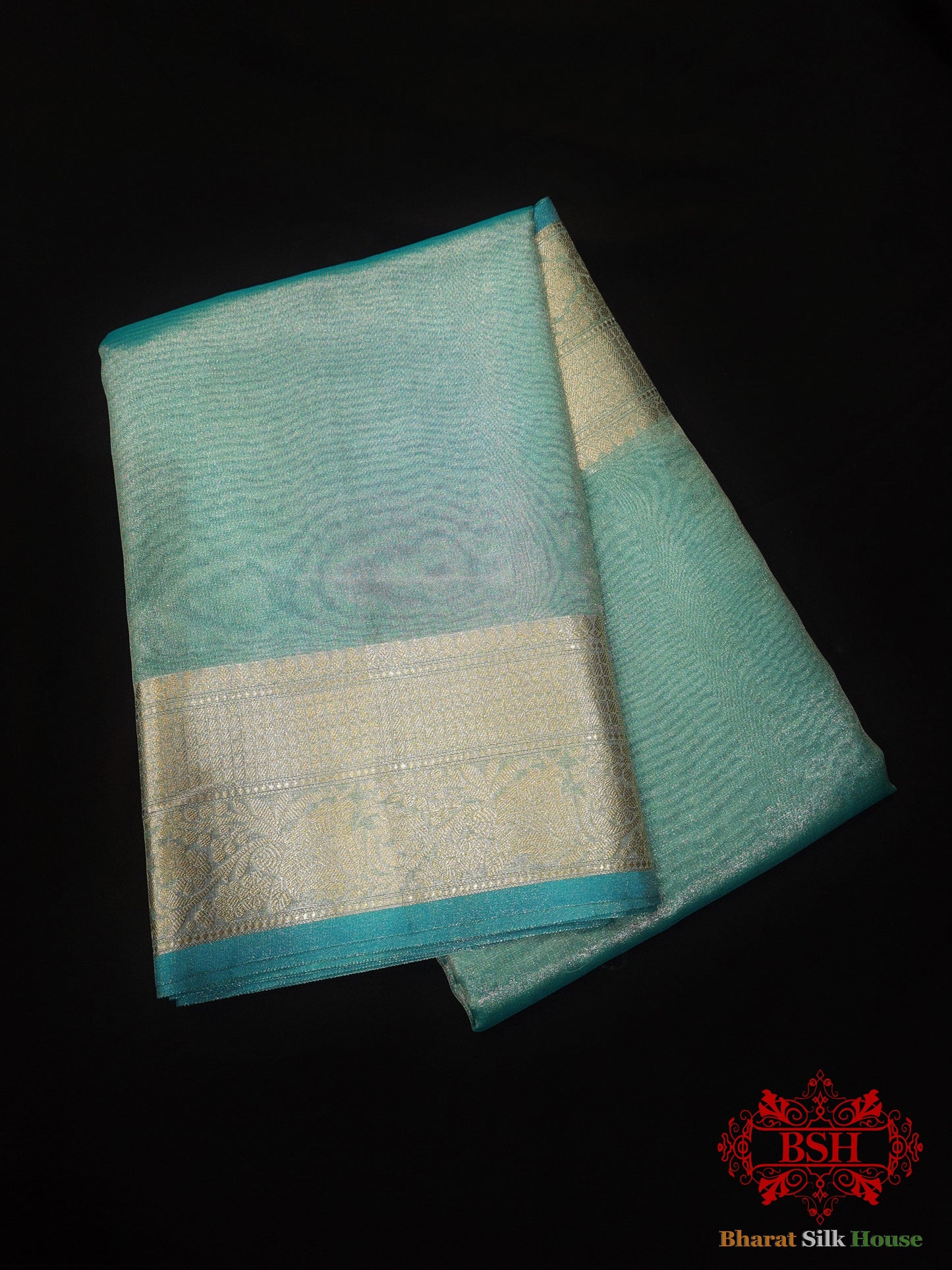 Firozi Color Glass Tissue Silk Saree Tissue Silk Bharat Silk House