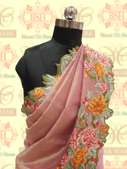 Pink Shade Crochet Work Tissue Silk Saree Tissue Silk Bharat Silk House