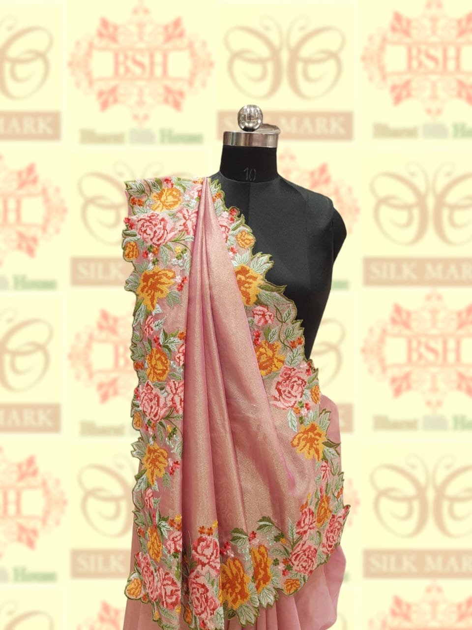 Pink Shade Crochet Work Tissue Silk Saree Tissue Silk Bharat Silk House