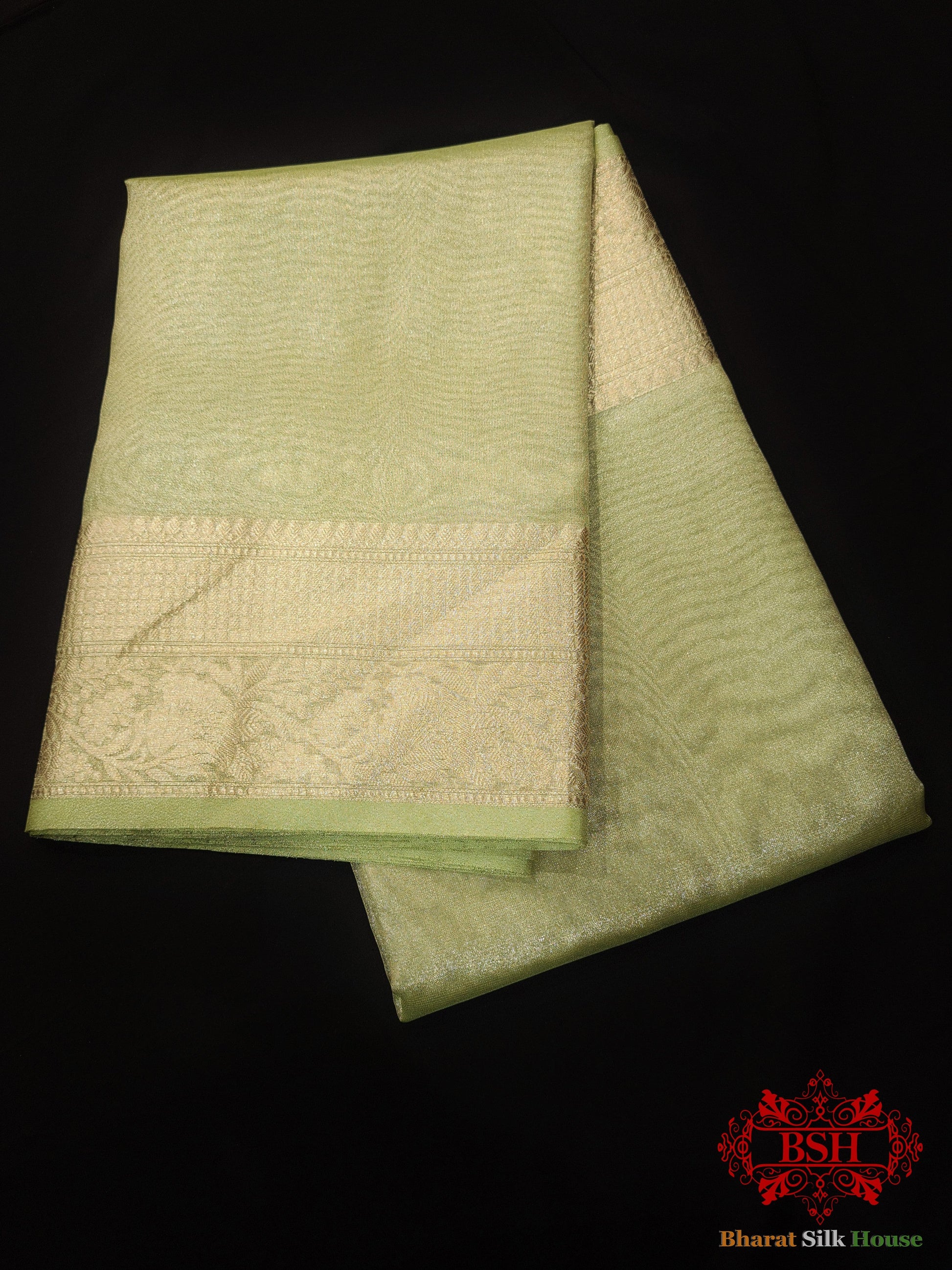 Pista Color Glass Tissue Silk Saree Tissue Silk Bharat Silk House