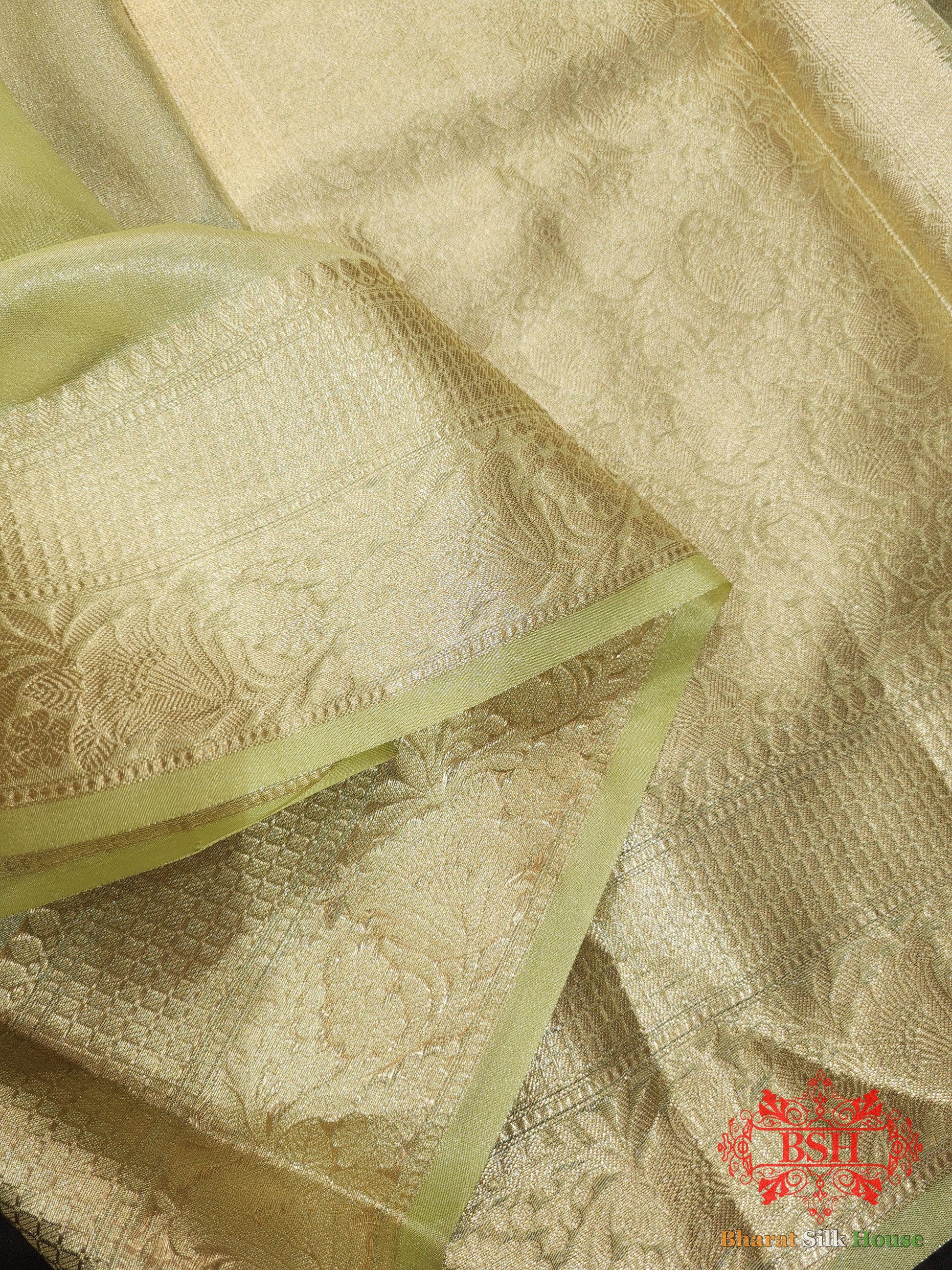 Pista Color Glass Tissue Silk Saree Tissue Silk Bharat Silk House