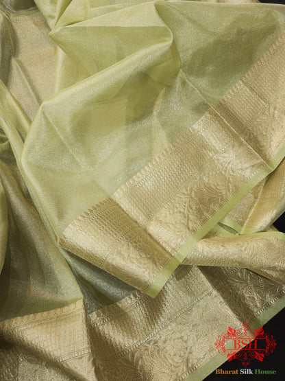 Pista Color Glass Tissue Silk Saree Tissue Silk Bharat Silk House