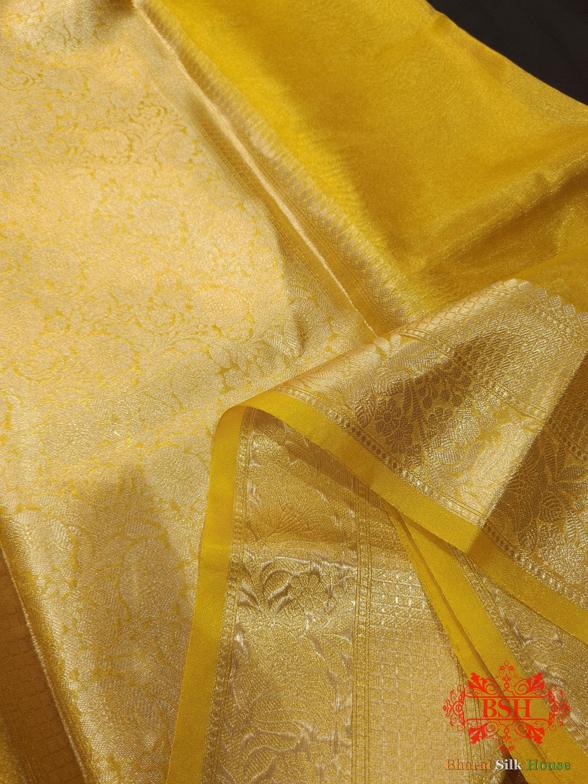 Yellow Color Glass Tissue Silk Saree Tissue Silk Bharat Silk House