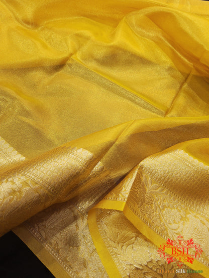 Yellow Color Glass Tissue Silk Saree Tissue Silk Bharat Silk House