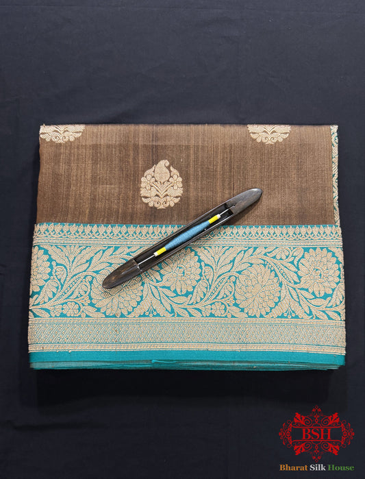 Espresso Brown Pure Tussar Moonga Silk Handloom Sare With Zari Border Tussar Bharat Silk House