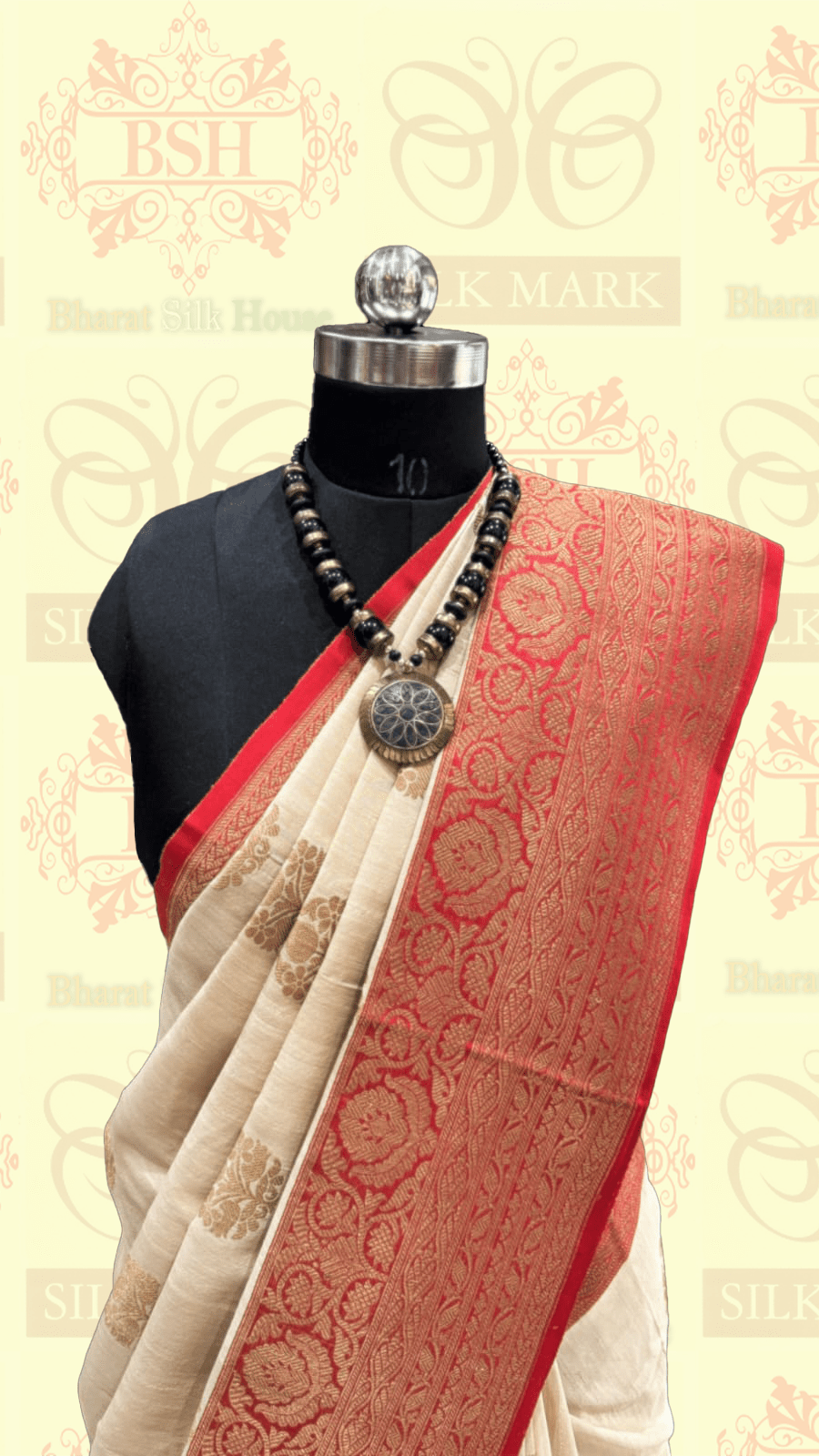 Off White Pure Tussar Moonga Silk Handloom Saree With Zari Border Tussar Bharat Silk House