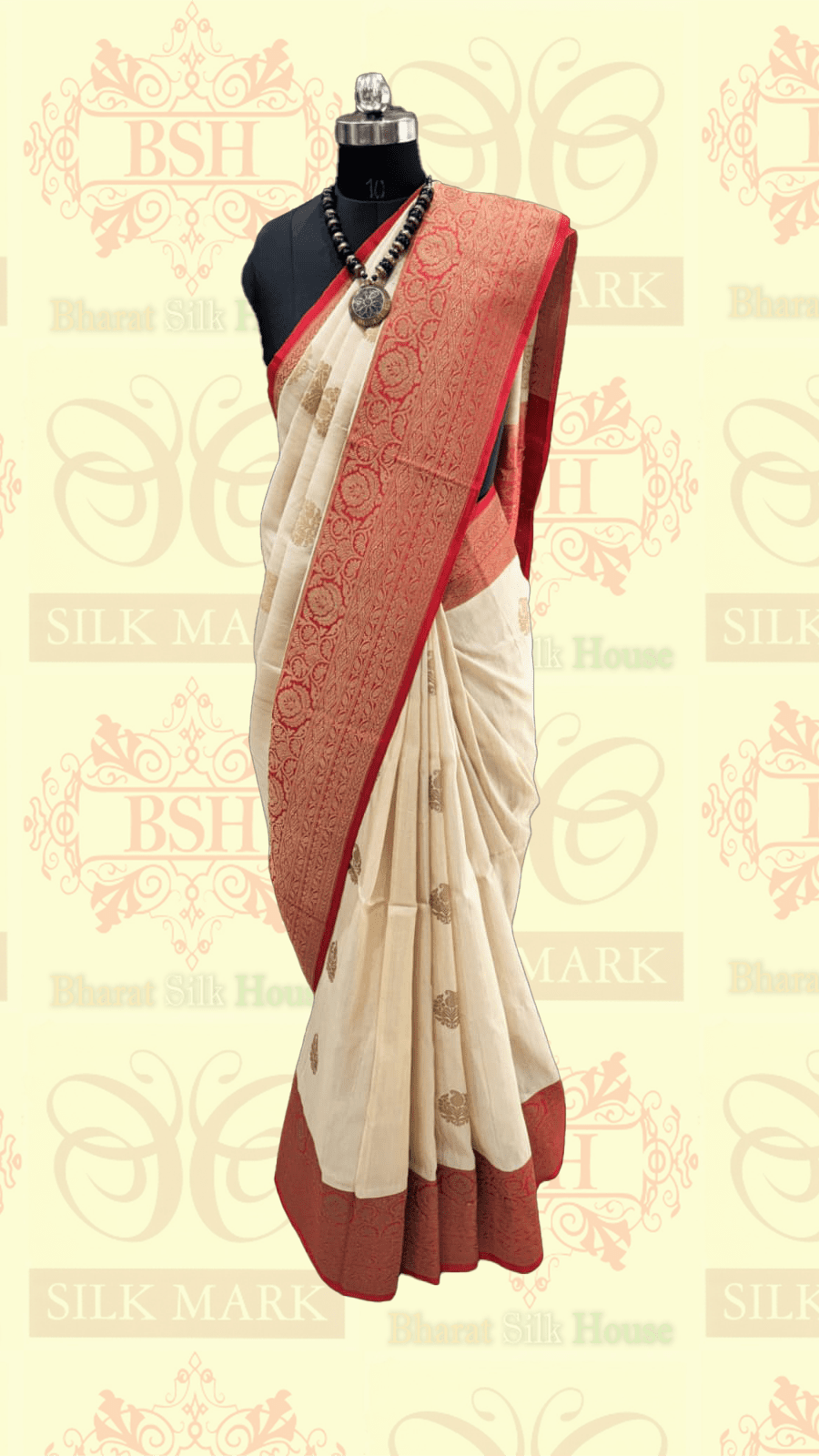 Off White Pure Tussar Moonga Silk Handloom Saree With Zari Border Tussar Bharat Silk House