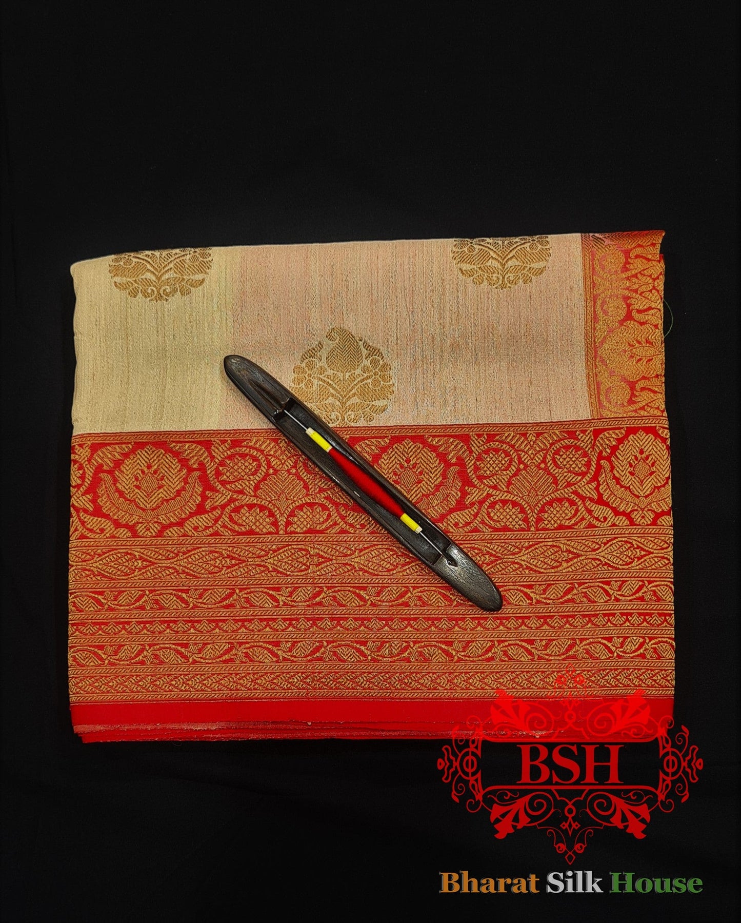 Off White Pure Tussar Moonga Silk Handloom Saree With Zari Border Tussar Bharat Silk House