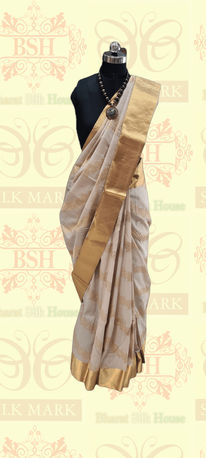 Off White  Tussar Moonga Silk Handloom Saree With Zari Border Tussar Bharat Silk House