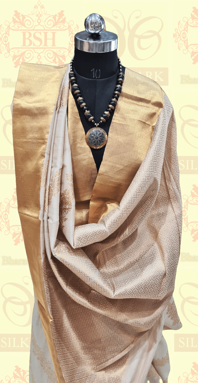 Off White  Tussar Moonga Silk Handloom Saree With Zari Border Tussar Bharat Silk House