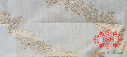 Off White  Tussar Moonga Silk Handloom Saree With Zari Border Tussar Bharat Silk House