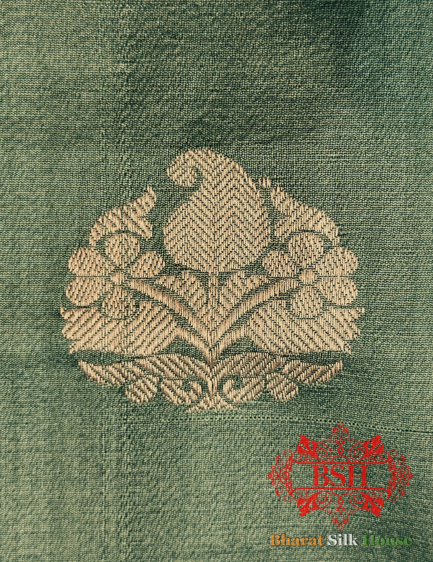 Olive Green Pure Tussar Moonga Silk Handloom Sare With Zari Border Tussar Bharat Silk House