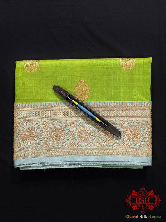 Parrot Green Pure Tussar Moonga Silk Handloom Saree With Zari Border Tussar Bharat Silk House
