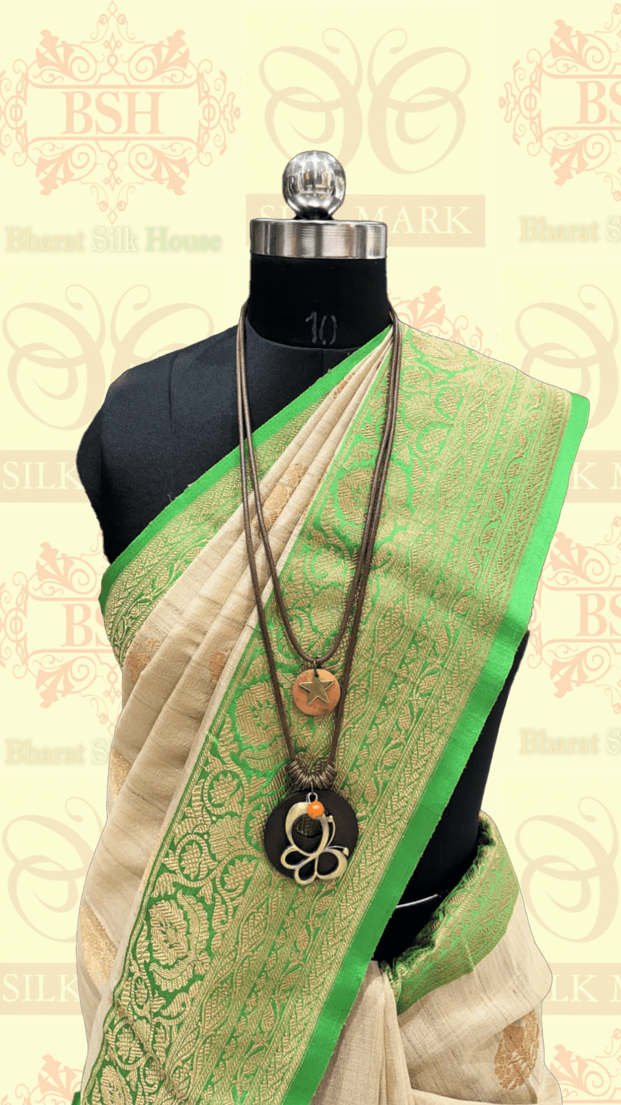 Shades Of Off White Pure Tussar Moonga Silk Handloom Saree With Zari Border Tussar Bharat Silk House