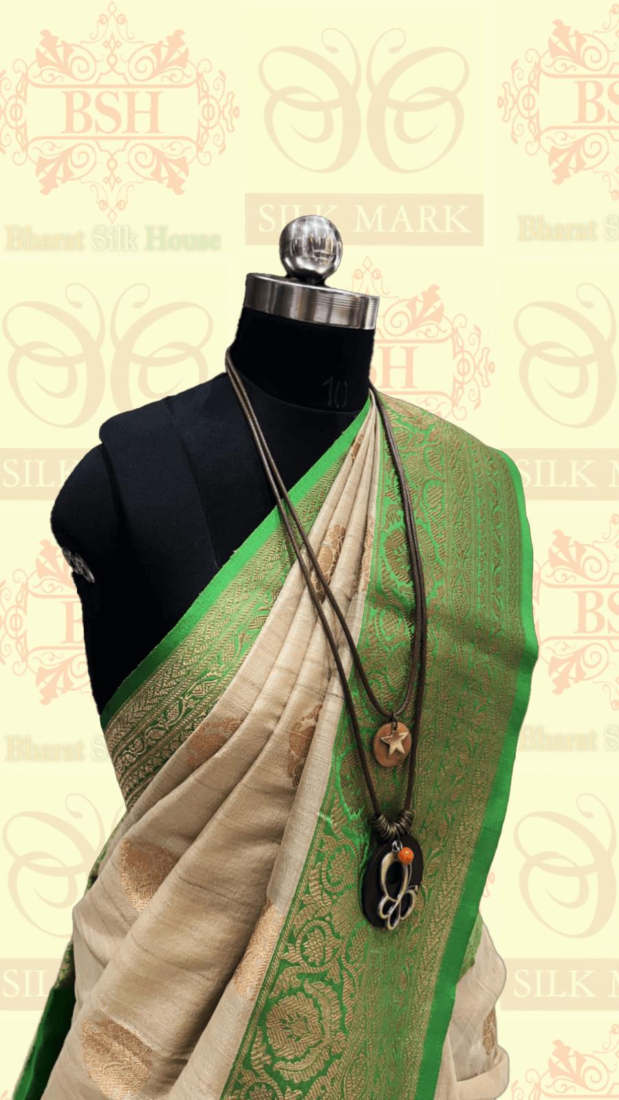 Shades Of Off White Pure Tussar Moonga Silk Handloom Saree With Zari Border Tussar Bharat Silk House