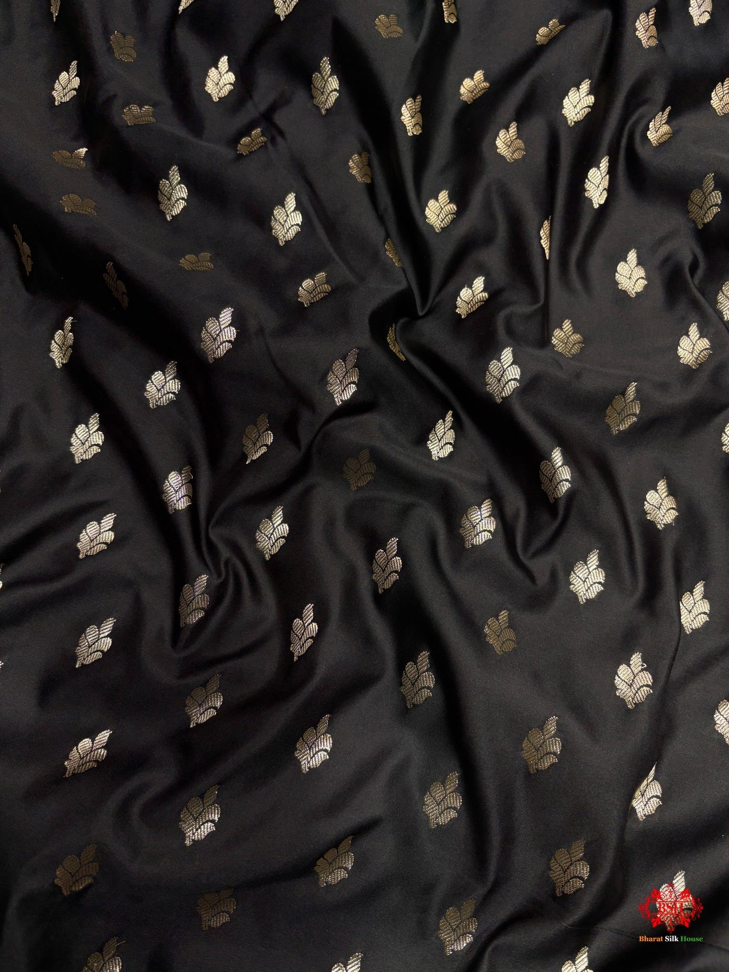 Black Mashru Silk Saree All Over Booti With Plain Blouse - Bharat Silk House Mashroo Silk