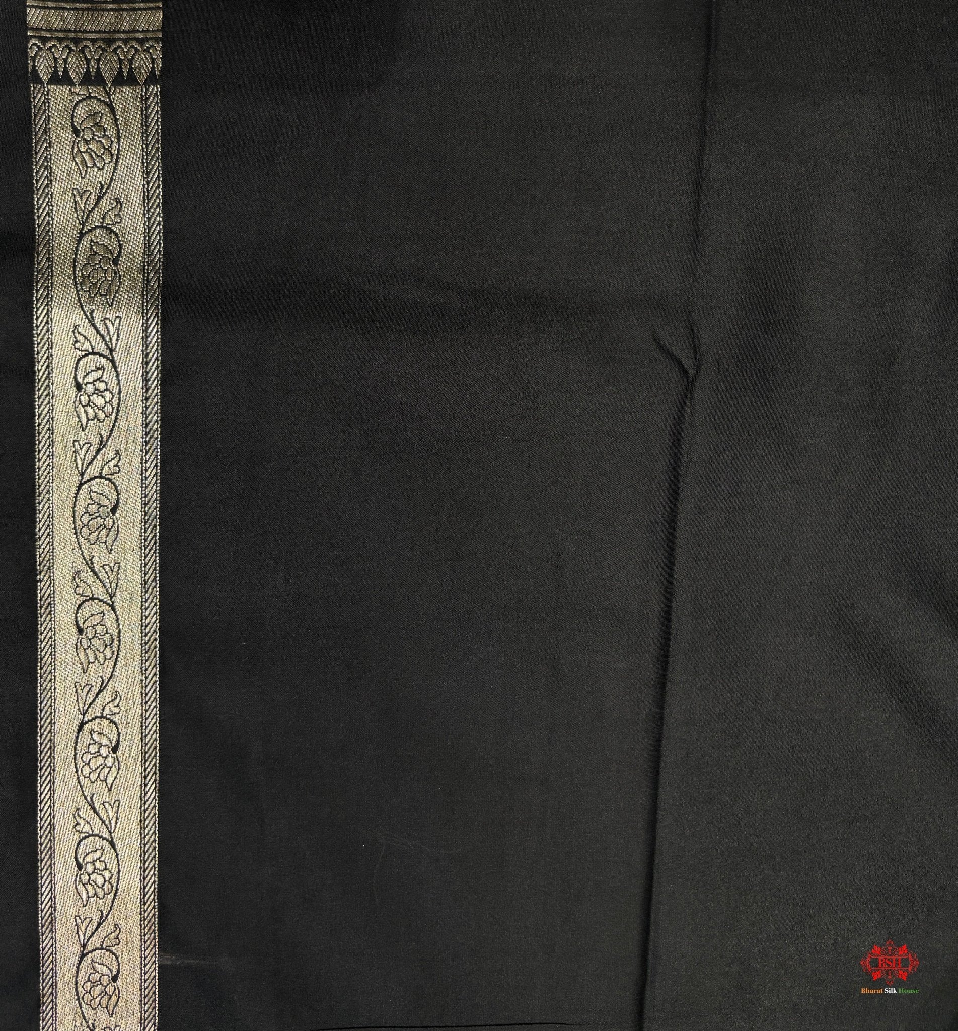 Black Mashru Silk Saree All Over Booti With Plain Blouse - Bharat Silk House Mashroo Silk