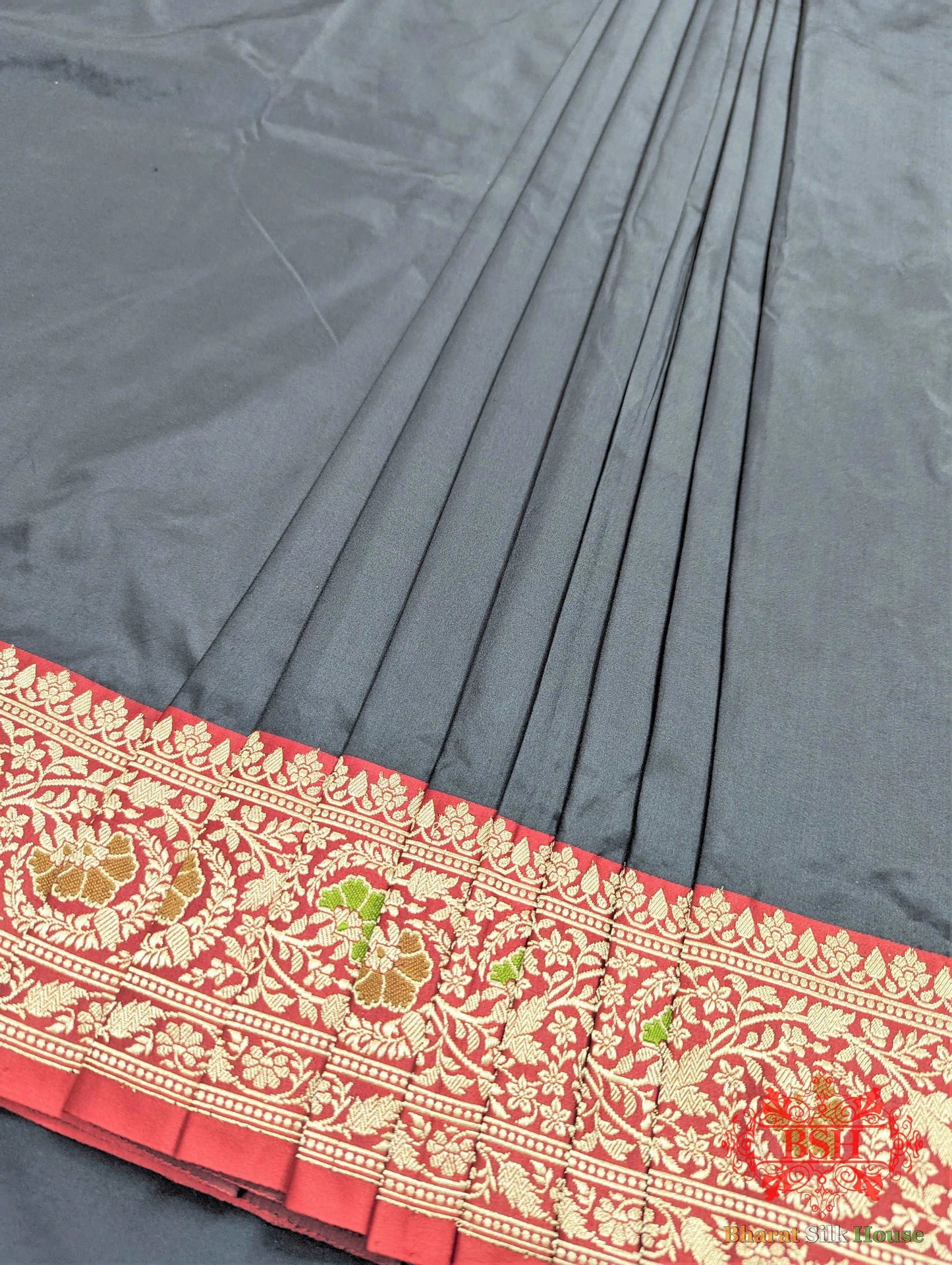 Black Pure Katan Silk Banarasi Saree - Bharat Silk House