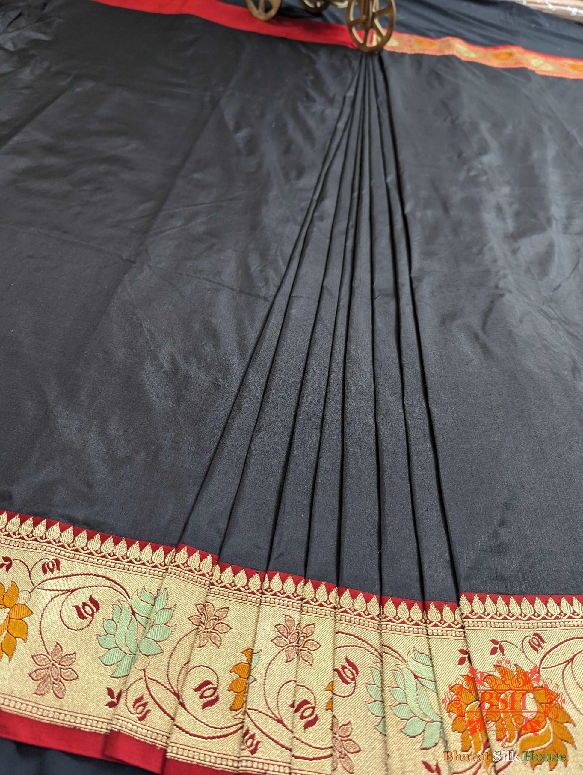 Black Pure Katan Silk Banarasi Saree - Bharat Silk House