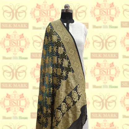 Black/Grey Georgette Banarasi Handloom Bandhani Dupatta - Bharat Silk House