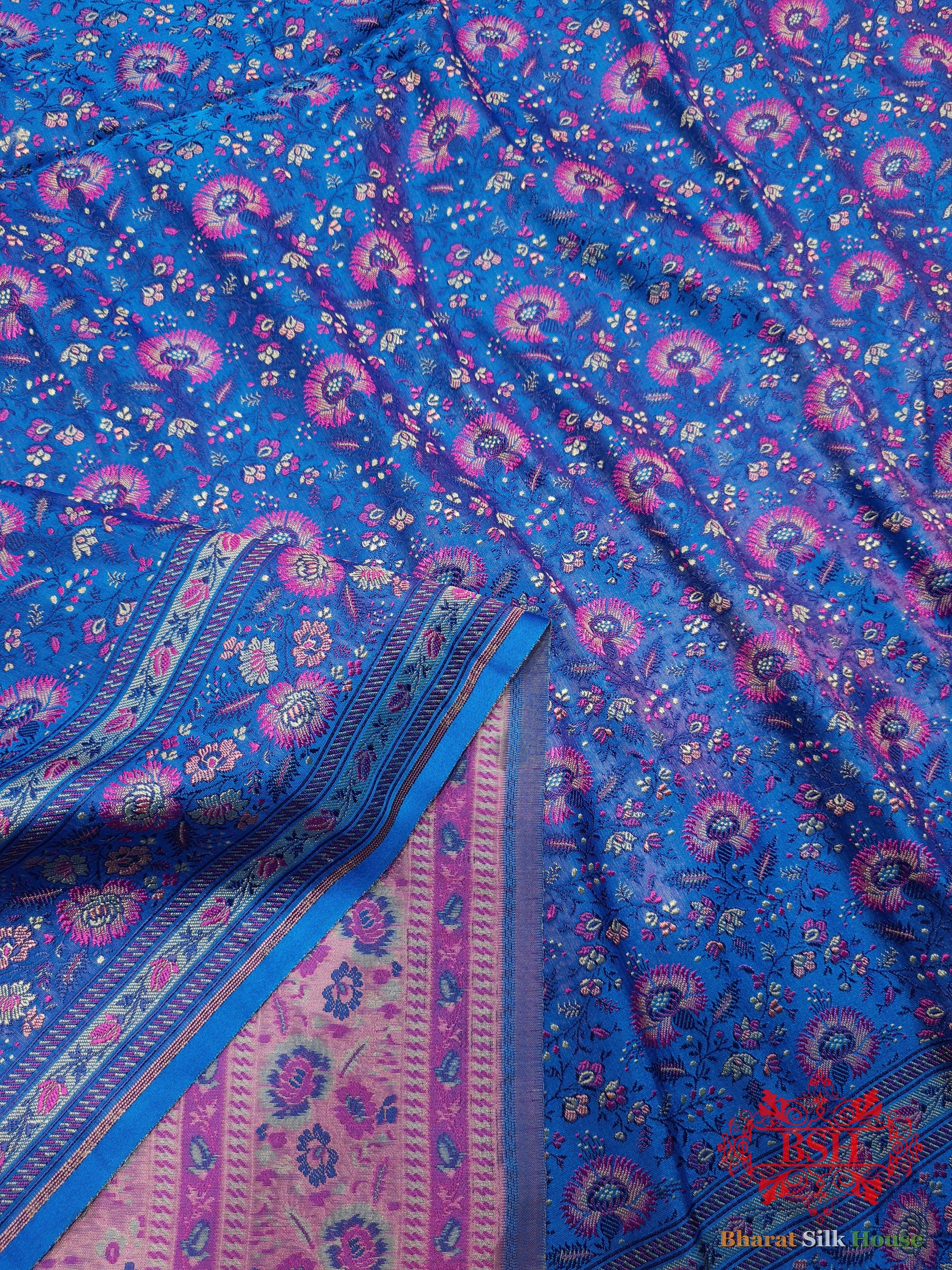 Blue Chauthera (Four Color) Resham Zari Tanchoi Katan Silk Saree - Bharat Silk House