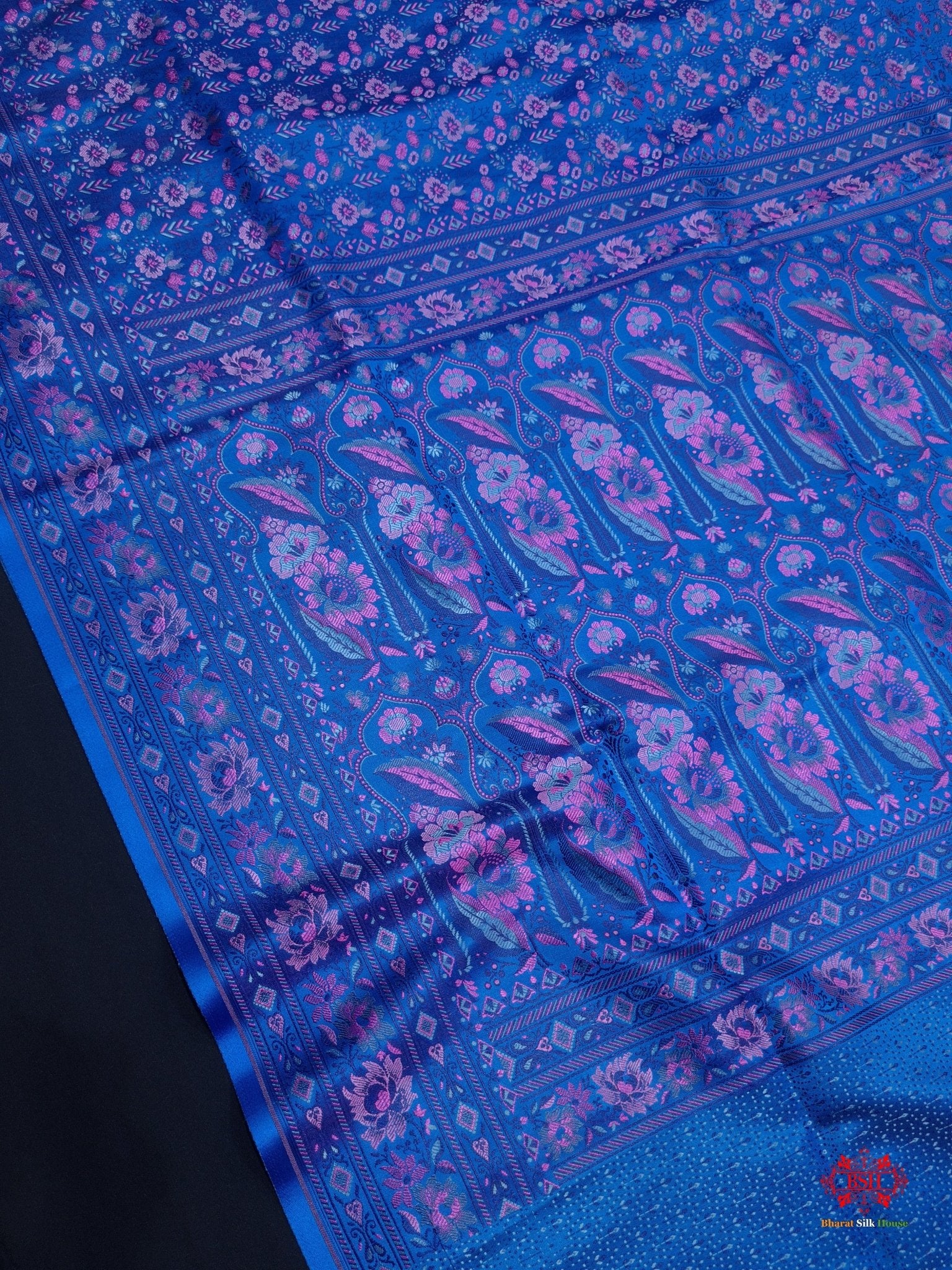 Blue Chauthera (Four Color) Resham Zari Tanchoi Katan Silk Saree - Bharat Silk House Tanchoi katan