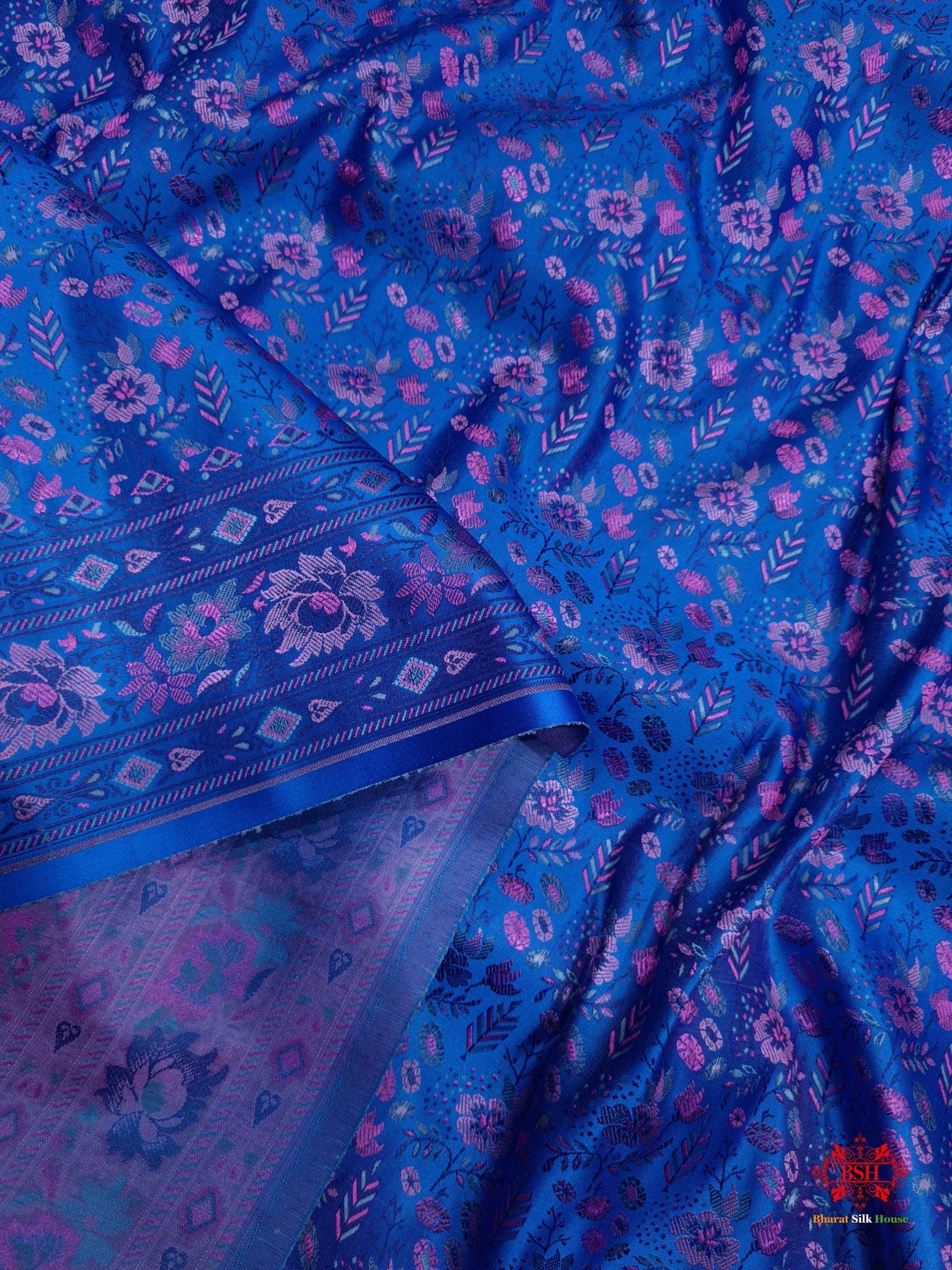 Blue Chauthera (Four Color) Resham Zari Tanchoi Katan Silk Saree - Bharat Silk House Tanchoi katan