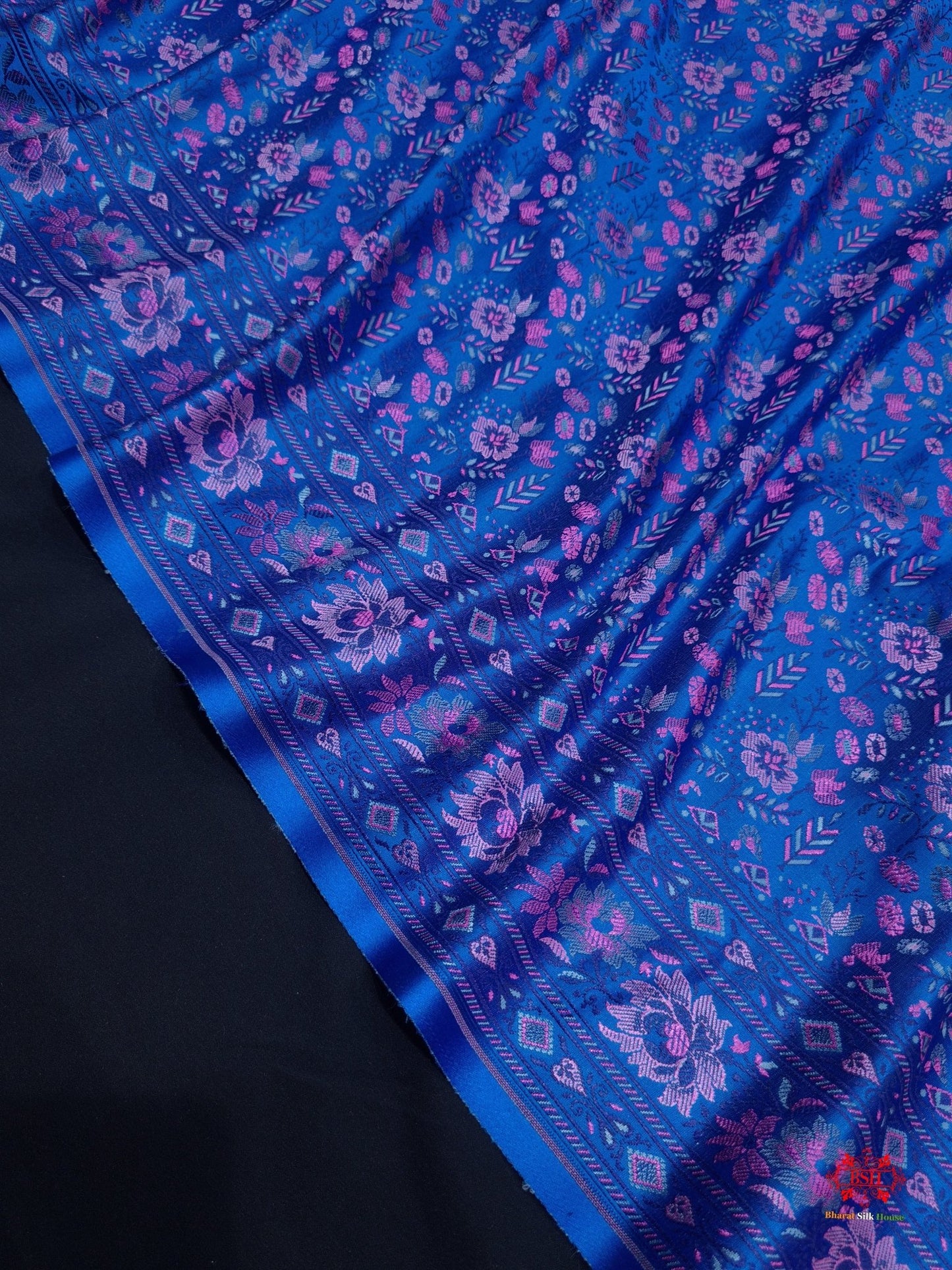 Blue Chauthera (Four Color) Resham Zari Tanchoi Katan Silk Saree - Bharat Silk House Tanchoi katan