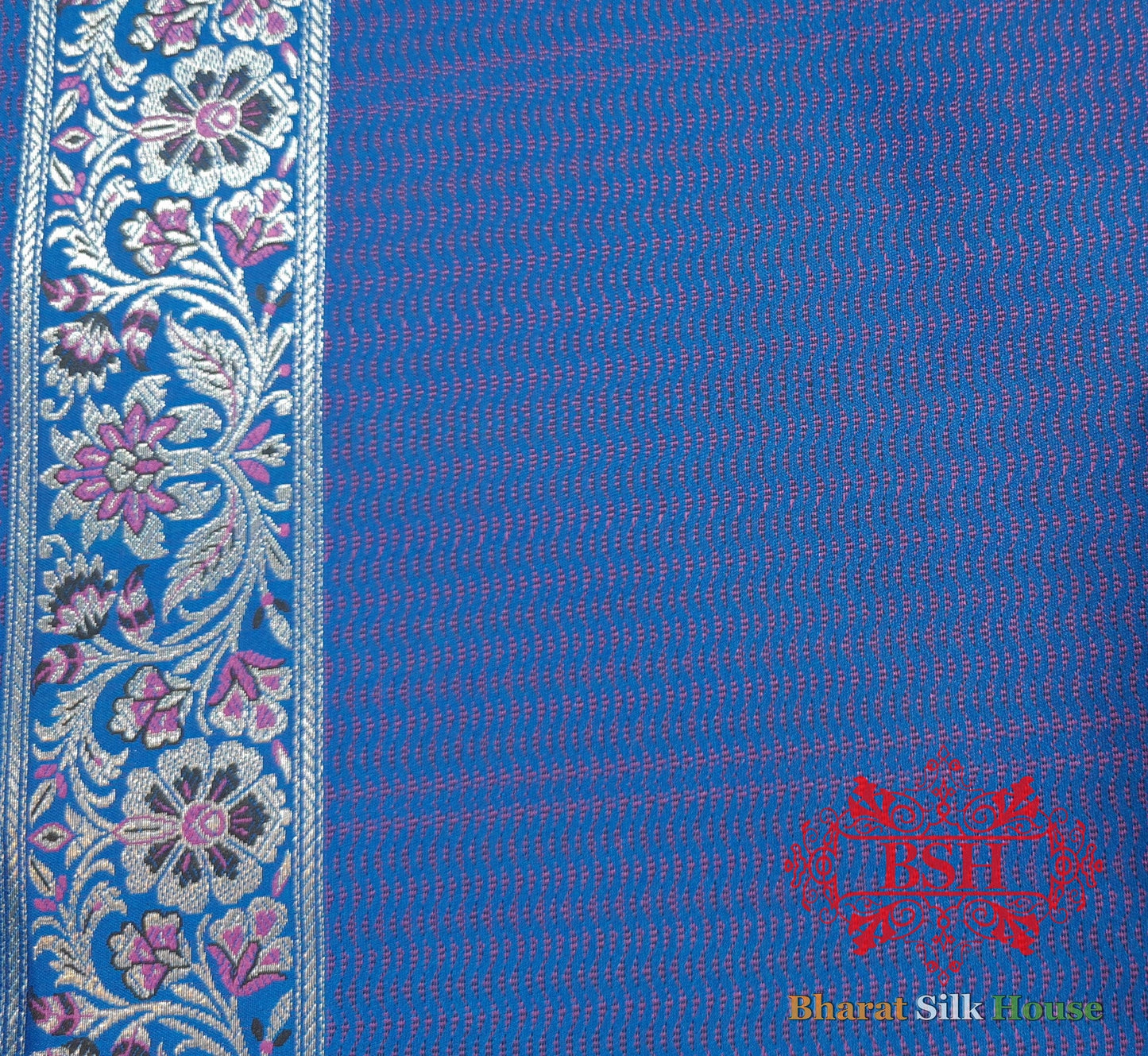 Blue Dohri Resham Zari Booti Tanchoi Silk Saree - Bharat Silk House