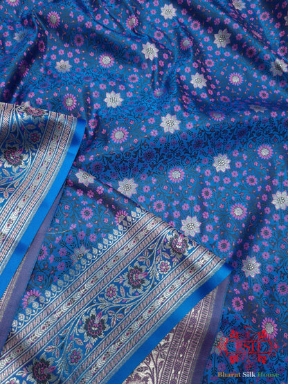 Blue Dohri Resham Zari Booti Tanchoi Silk Saree - Bharat Silk House